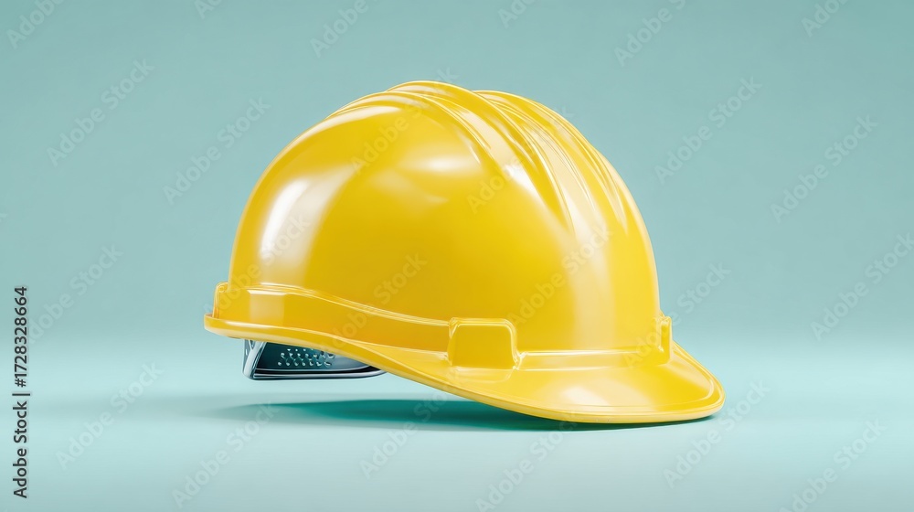 Fototapeta premium A yellow hard hat is on a blue background