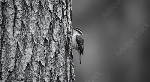 Bird perched on tree trunk