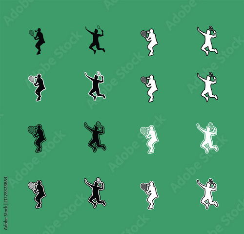 Collection of Tennis Sport Silhouettes serving forehand and backhand Perfect for sports graphics