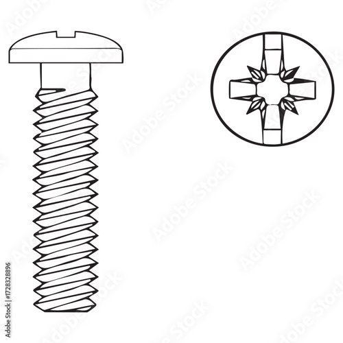 Technical drawings of screw types.