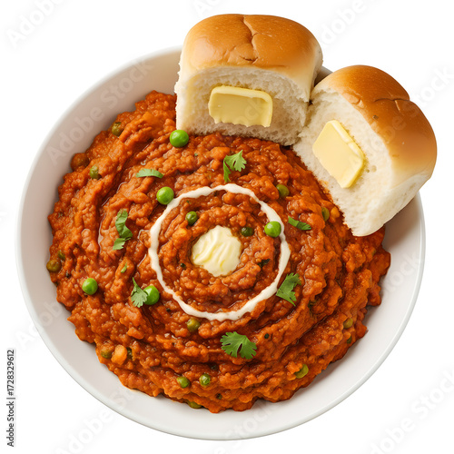 Mumbai Street Food Pav Bhaji with Buttered Bread Buns and Peas