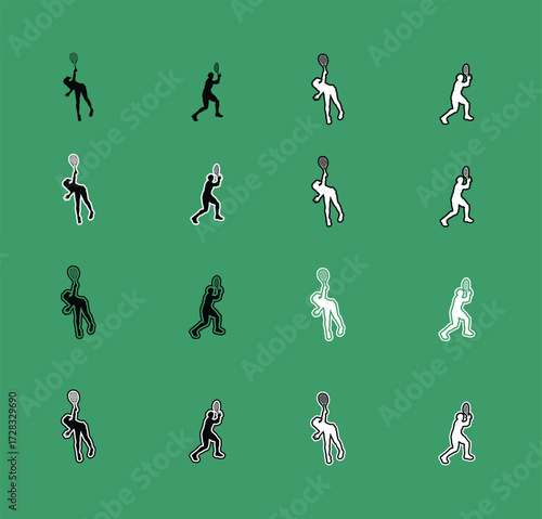Collection of Tennis Sport Silhouettes serving forehand and backhand Perfect for sports graphics