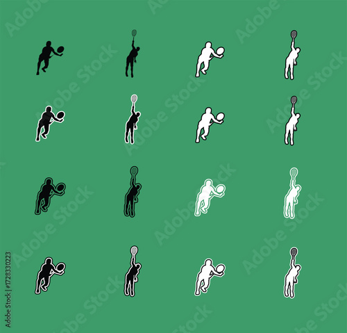 Collection of Tennis Sport Silhouettes serving forehand and backhand Perfect for sports graphics
