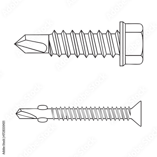 Technical drawings of screw types.