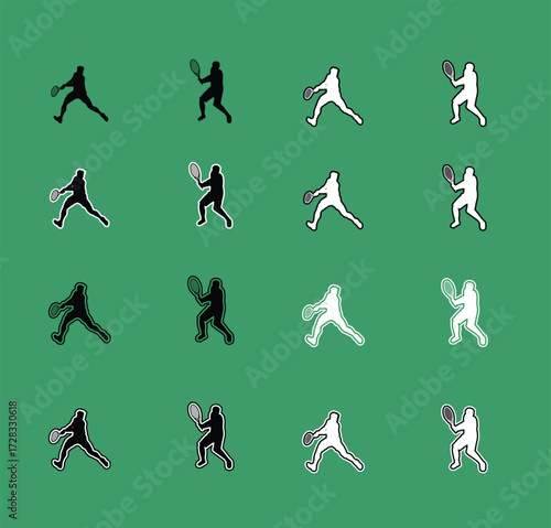 Collection of Tennis Sport Silhouettes serving forehand and backhand Perfect for sports graphics