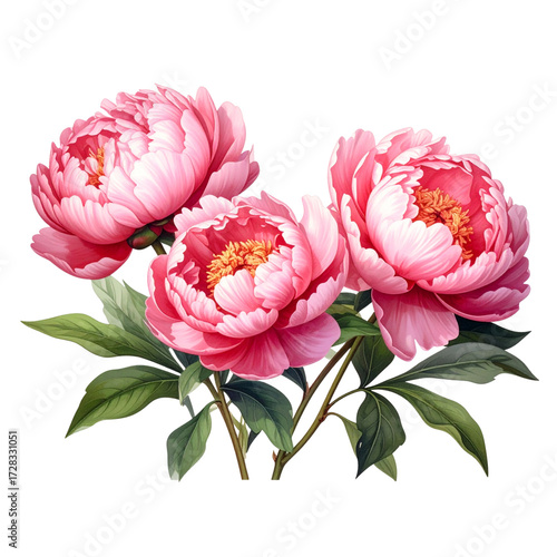 beautiful peony flowers isolated on a transparent background. Generative AI