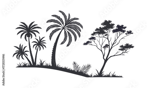 Palm Tree Silhouette Set Minimal Tropical Vector illustration Icons on White, t-shirt design elements, Silhouette tree, easily editable.