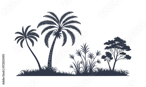 Palm Tree Silhouette Set Minimal Tropical Vector illustration Icons on White, t-shirt design elements, Silhouette tree, easily editable.