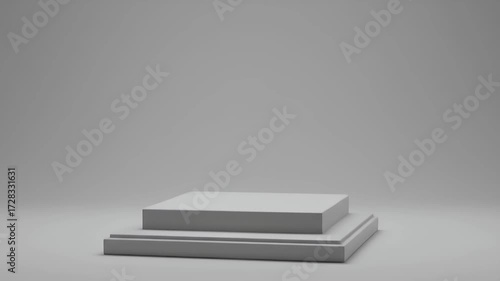 Gray render showing a two tiered square stage set against a soft gray backdrop