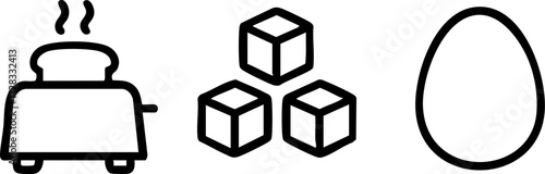 Breakfast Food Items Line Art.