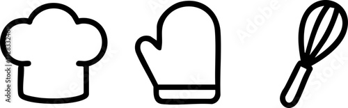 Chef Hat Oven Mitt Whisk Kitchen Utensils Outline Icon.