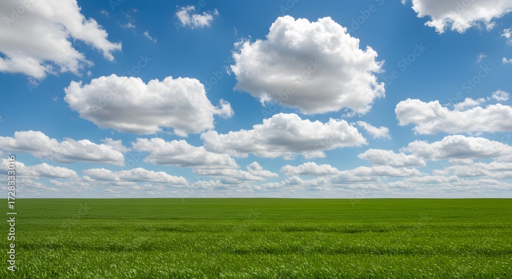 Obraz premium Vast green field under a cloudy sky