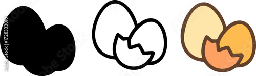 Egg and Broken Eggshell Icon Set.