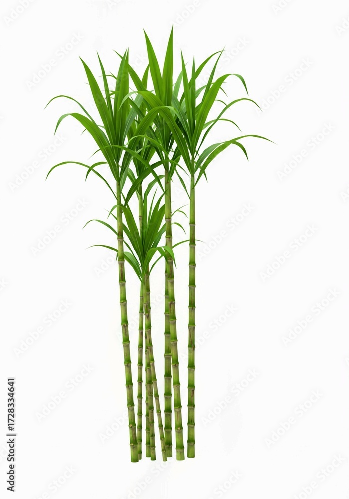 Obraz premium fresh dill isolated on white, Hand drawn illustration of sugarcane stalks, leaves, realistic art style. Multiple green stalks with segmented texture, long leaves. White background isolates plant. Bota