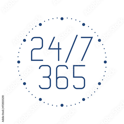 Business Clock Icon 24 7 365 Days isolated on white background