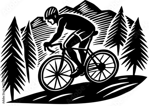 Cyclist Climbing Hill Silhouette, Sports and Fitness SVG, PNG