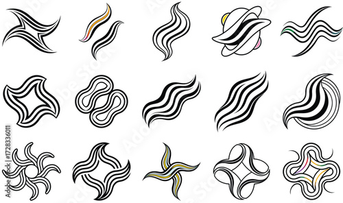 Collection of swirling abstract black and white ink brush stroke designs for T shirt or any project