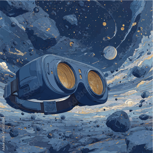virtual reality glasses in space. space galaxy, vector image. modern technology