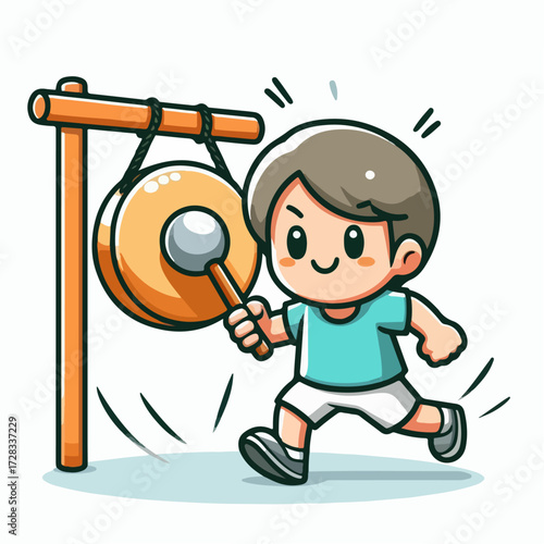 cute cartoon vector illustration of hitting a gong