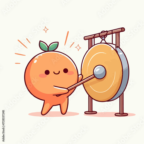 cute cartoon vector illustration of hitting a gong