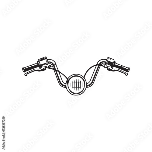 A stylized black and white illustration depicting the handlebars of a motorcycle.