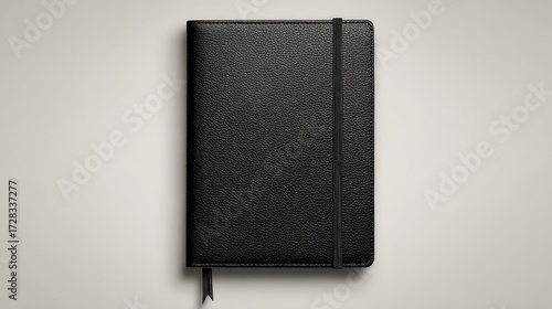 Wallpaper Mural Elegant black leather notebook with textured cover and bookmark on a neutral background Torontodigital.ca