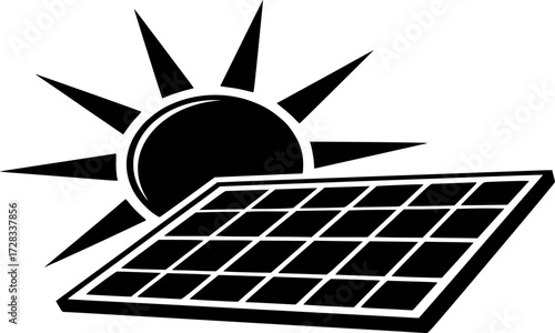 Solar Energy Icon Vector. Concept of Sun and Solar Panel Eco Friendly Energy illustration for Green Power and Sustainability
