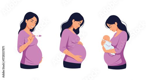 A woman's journey through pregnancy and motherhood unfolds.