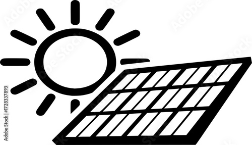 Solar Energy Icon Vector. Concept of Sun and Solar Panel Eco Friendly Energy illustration for Green Power and Sustainability

