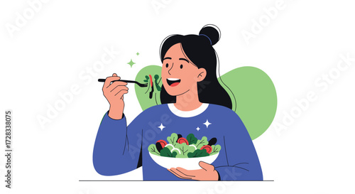A woman enjoys a healthy and delicious salad for a nutritious meal.