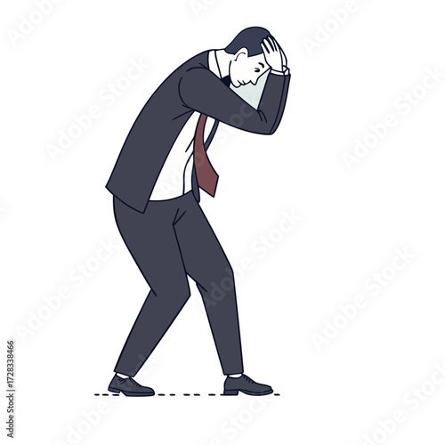 Businessman in Suit Holding Head in Hands in a Defensive or Stressed Posture anxiety