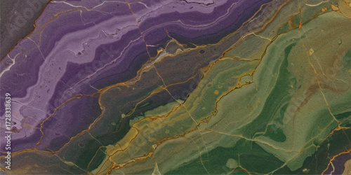 Abstract Fluid Art a Symphony of Purple Gold and Green Hues