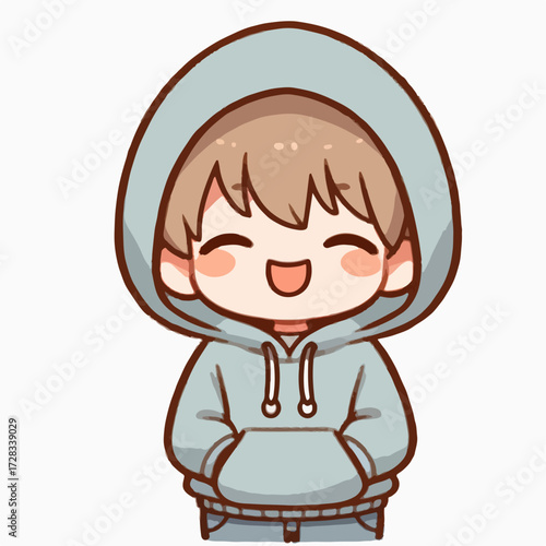 vector illustration of a little boy laughing and wearing a hoodie
