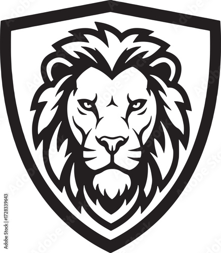 Powerful Lion Shield Logo Vector – Bold Black and White Emblem for Sports, Branding, or Security Design