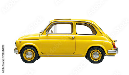 Side view of a bright yellow vintage car (1)