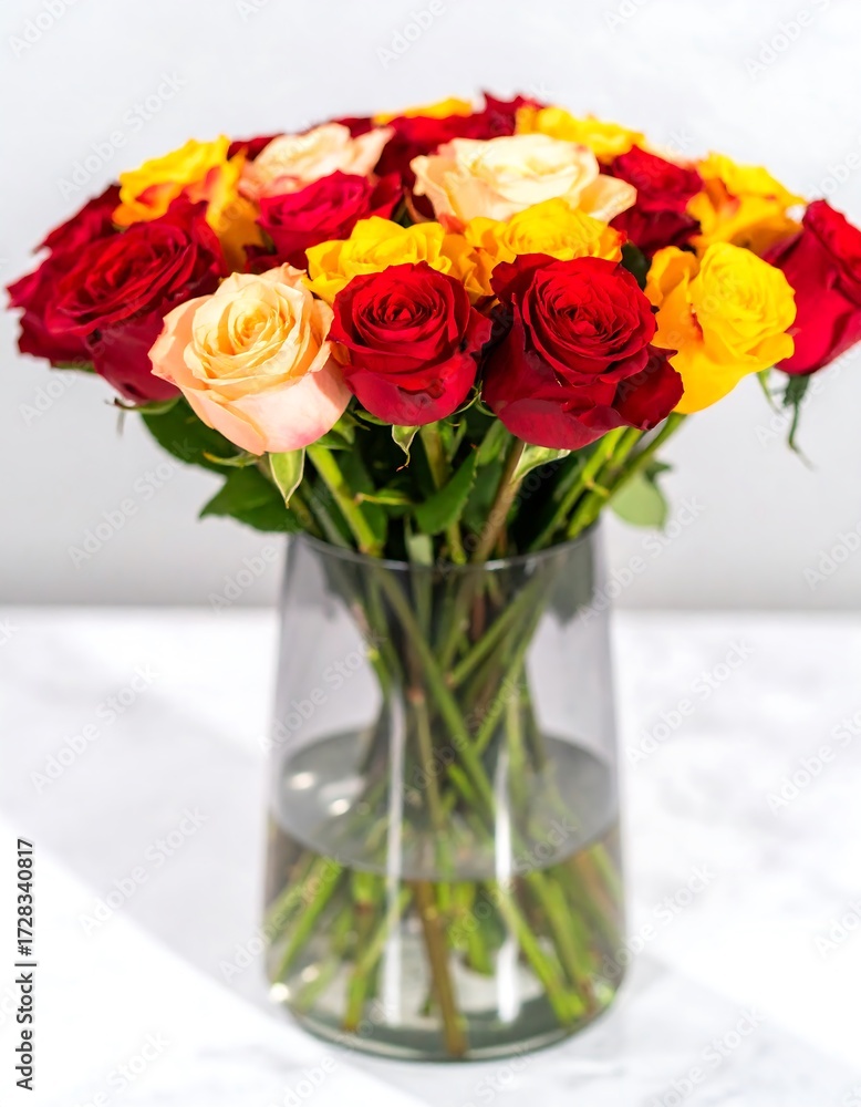 Fototapeta premium Colorful rose bouquet in vase