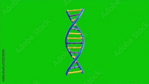 Bright animated dna molecule rotating on green screen chroma key for visual effects
