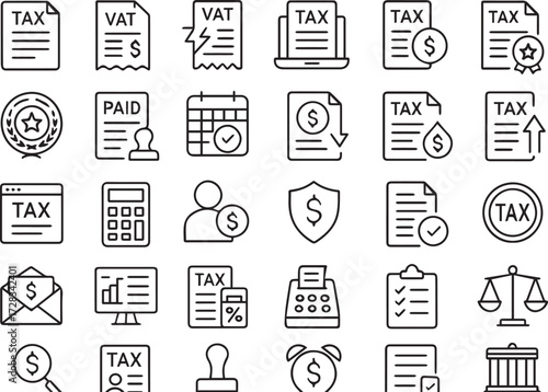 Taxation and Financial Icons Set