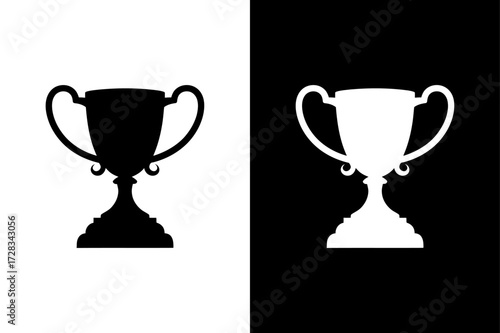 Trophy Cup Silhouette Icon. Black and White Award Prize Vector Illustration