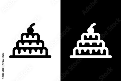 Birthday Celebration Cake Silhouette Icon. Festive Dessert Symbol Illustration