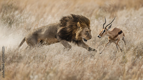 Majestic lion capturing a swift gazelle with its formidable strength (1)