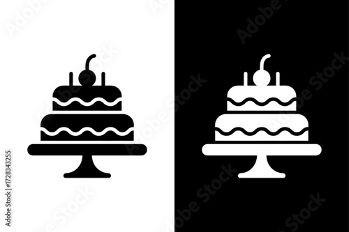 Birthday Cake Icon Silhouette Vector. Holiday Celebration Dessert Symbol Design
