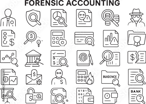 Forensic Accounting icon Related Vector Infographic Banner Design Concept. Global Multisphere Ready-to-Use Template. Web Banner, Website Header, Magazine, Mobile Application etc. Modern Design.
