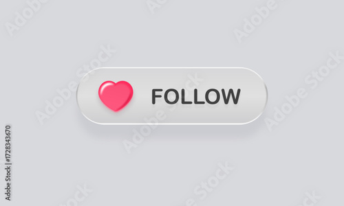 Vibrant Social Media Follow Button with Heart Icon. Modern UI Follow Button for Social Networks. Vector illustration.
