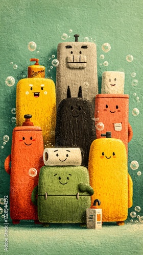 Colorful Cartoon Characters Posing Together with Cheerful Expressions
