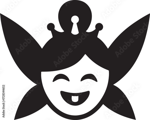 Tooth fairy face silhouette icon, magical character design for dental care, children, fantasy, and folklore.