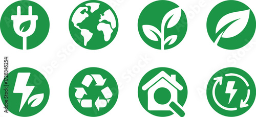Vector art of green ecofriendly icons for sustainability and renewable energy