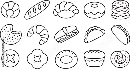 Vector art of collection of various baked goods and pastries