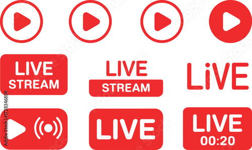 Vector art of red live stream icons and buttons