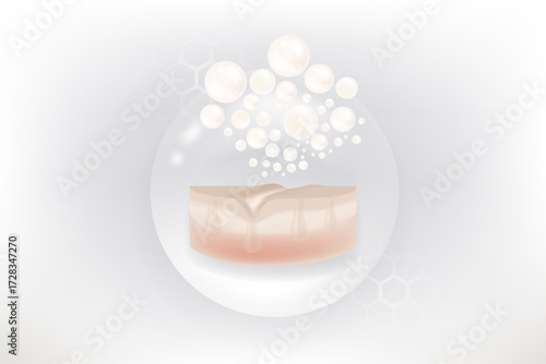 Hyaluronic acid and Niacinamide hair and skin solutions ad, white collagen serum drops into skin cell with cosmetic advertising background ready to use, illustration vector.